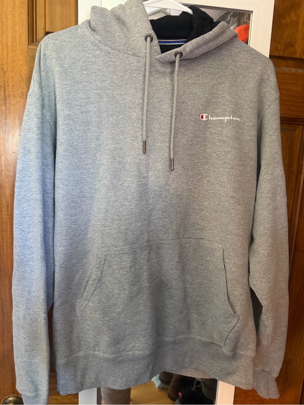 Champion Gray Pullover Hoodie with Script Logo